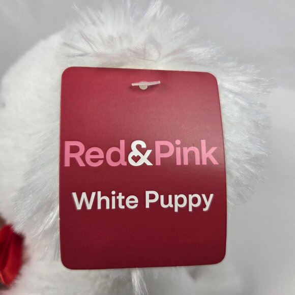 Dan Dee White Puppy Stuffed Animal with a red bow 7" NWT - Picture 6 of 7
